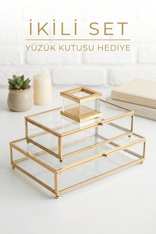 BYC Home & Design Cam Çikolata Kutusu Metal Çerçeveli Kapaklı Hediyelik Sunum ve Takı Kutusu Yüzük Kutusu Hediyeli 1105 - 1104