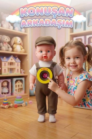 Tıfıl Toys Türkçe Konuşan Oyuncak Emre Bebek Büyük 50cm Kafası Kolları Bacakları Et Bebek Gövdesi Sert Plastik