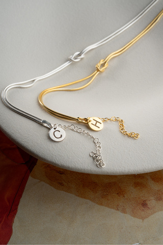 beonejewelry 925 Ayar Gümüş Kişiye Özel Harfli Aşk Düğümü Çift Bileklik