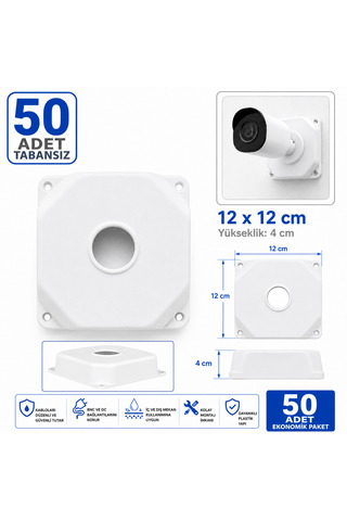 VOREX 50 Adet 12x12 cm Tabansız Kamera Buatı Beyaz Montaj Kutusu Bullet Dome IP Uyumlu