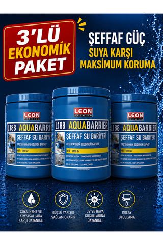 LEON PREMİUM *3 Adet* Şeffaf ve Güçlü Su Bariyeri Küf Önleyici ve Su Yalıtımı 1 Kg