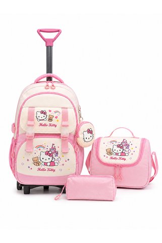Roxy 4'lü Çekçekli Okul Çantası Seti Ortopedik Sırt Çantası - İthal Kumaş, Termal Beslenme Çantası, Kalemlik ve Cüzdan (Sabit Çekçek , Katlanır Ön Ayak)