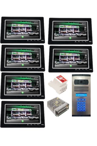 ÇağatayElektrik 6 DAİRE NTS 2015-S 7'' GÖRÜNTÜLÜ DİAFON SİYAH-8003 TUŞ TAKIMLI ŞİFRELİ ZİL PANELLİ SET