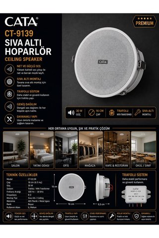 Cata CT-9139 16CM BALANSTLI SIVA ALTI HOPARLÖR (TRAFOLU) - PH