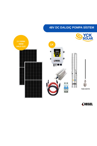 Hegel DC POMPA 2 adet Güneş Paneli ile Çalışan 48 Volt Sulama Paketi-Max.70 Metre-Max.4m³