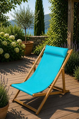 Reyo Bysay Ahşap Katlanabilir Kademeli Şezlong Sandalye Plaj Bahçe Teras Balkon Sandalyesi Koltuğu Turkuaz