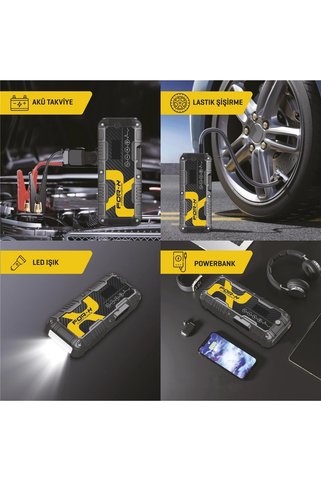 For-X Taşınabilir Şarjlı Jump Starter - X-12000A Akü Takviyesi + Lastik Şişirici + Powerbank + - PH