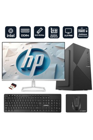XASER OfficePro H25 Intel Core i5-14400F 16GB RAM 256GB M.2 NVMe SSD 2GB GT610 23.8" HP Monitörlü Ma