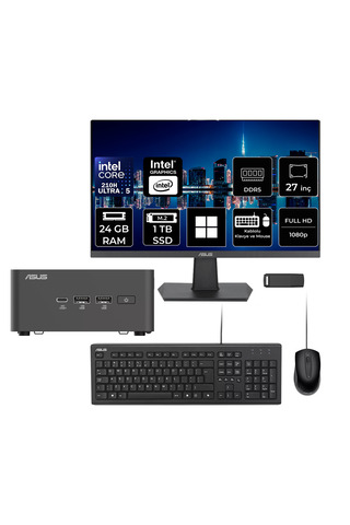 ASUS NUC 15 Pro Tall Intel Core 5-210H 24GB RAM 1TB SSD 27" Full HD Monitör Win11 Home RNUC15CRHC500002P763 Mini Masaüstü Bilgisayar + PER4 USB BELLEK