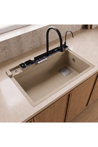 RealStone Victoria Set A02 Cappuccino Akıllı Granit Mutfak Evyesi 75,5 x 47 cm