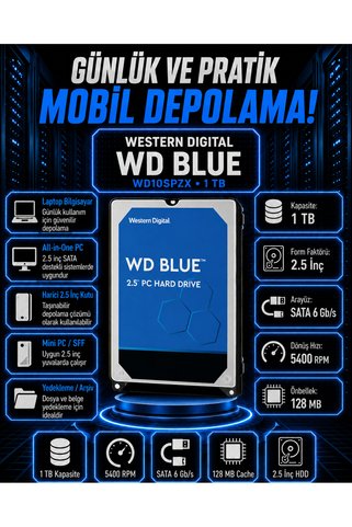 DİSK BANK 1 TB BLUE 2.5 WD10SPZX İnç Laptop Diski
