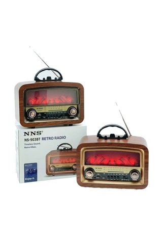 NNS NS-903BT şömineli nostaljik radyo kahverengi USB Bluetooth özellikli