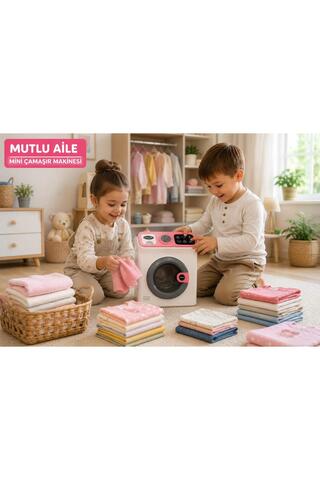 merytoys Sesli ve Işıklı Mini Çamaşır Makinesi Oyuncağı | Açılabilir Kapak | Eğitici Rol Yapma Oyunu |