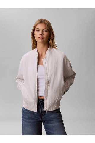 Calvin Klein LINEN BOMBER JACKET, GNA, XXS Beyaz Kadın Ceket