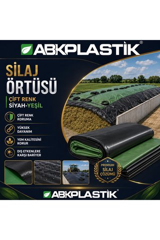 ABK PLASTİK 12 x 12 m Silaj Örtüsü Çift Renk Siyah-Yeşil ABKPLASTİK Yem Örtüsü