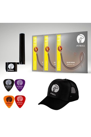 PİTBULL Silver Seri Elektro Gitar Teli 3'lü Set (TEL SARICI 4 PENA ŞAPKA) Seg 09-42 Sl 3p Ssc