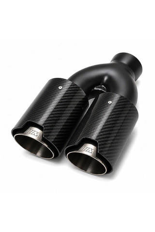 Monlion 1x90 mm Çift Çıkış Egzoz Ucu 60 mm Giriş Karbon Görünüm Krom Universal Egzoz Ucu BMW Uyumlu