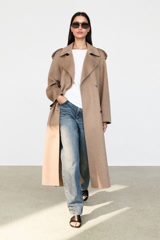 Massimo Dutti Yün karışımlı uzun trençkot