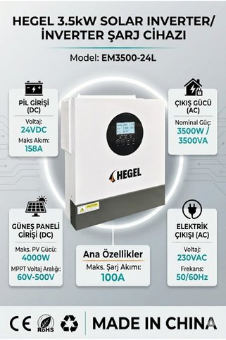 Hegel 3.5 kW 24V MPPT Akıllı Güneş Enerjisi İnverteri (4000W PV Girişli)
