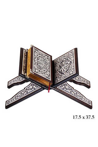 BlackCraft 925 Ayar Gümüş İşlemeli Büyük Boy Ahşap Rahle ve Kur'an-ı Kerim Seti