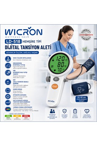 Wicron Tansiyon Aleti Tam Otomatik Koldan Ölçer Hemşire Tipi LD518 IHB Düzensiz Tansiyon Uyarısı