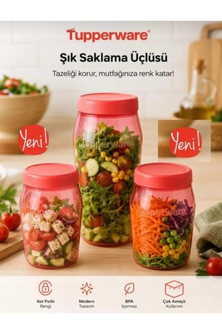 Tupperware Kavanoz 825 ML ve 2 Adet 550 ML.