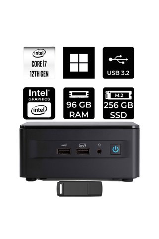 ASUS NUC 12 Pro Tall Intel Core i7-1260P 96GB RAM 256GB SSD Win11 Home RNUC12WSHI700002IP391 Mini Masaüstü Bilgisayar + PER4 USB BELLEK