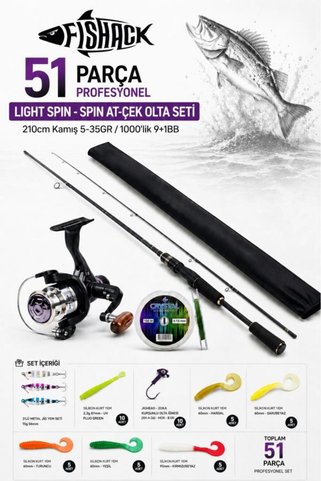 Fishack 51 Parça Profesyonel Spin Olta Seti - 210cm Kamış 5-35GR / 1000'lik 10BB