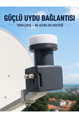 AKILLI 4K Ultra HD Twin LNB Çift Uydu Çıkışlı Ku Band Çanak Anten LNB 0.1 dB
