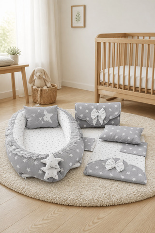 ebabynest Big Star Serisi Gri Babynest Emzirme Yastıklı Set