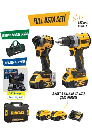 Dewalt Akülü Darbeli Vidalama DCK2051P2T 18V 5.0AH Çift Akülü Kömürsüz İkili Set Torklu Şarjlı Matkap DCD800 + DCF850