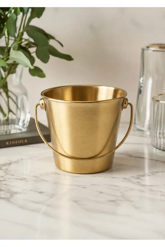 CEZVE HOME Gold Paslanmaz Çelik Kulplu Buz Kovası İçecek Soğutucu 1.7 Lt