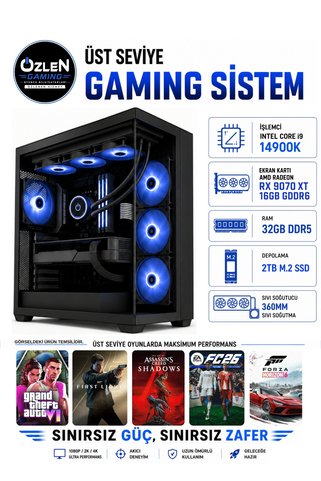 ÖZLEN XXL11 İ9 14900K RX 9070 XT 16GB 32GB DDR5 RAM 2TB M.2 SSD Üst Seviye Oyuncu Bilgisayarı