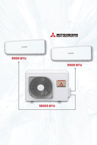 Mitsubishi Premium Multi Klima Sistemi İki Oda 9000 BTU + 9000 BTU İÇ 18000 DIŞ