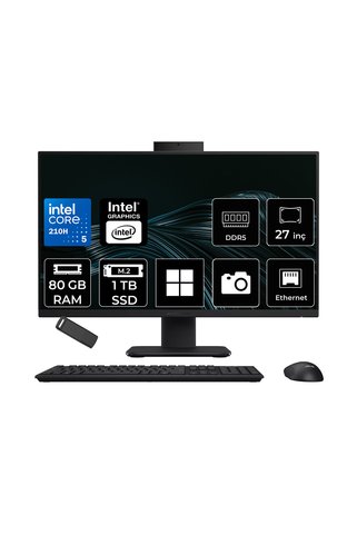ASUS ExpertCenter P400 Aio (P470VAK) Intel Core 5 210H 80GB RAM 1TB SSD Intel Graphics 27" Full HD (1920x1080) Win11 Pro P470VAK-C516512B0DP545 Siyah All In One Bilgisayar + Per4 USB Bellek
