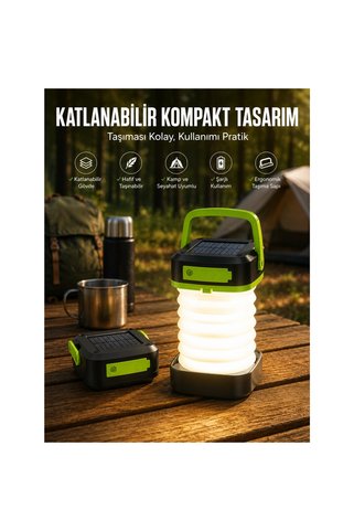Epilons Katlanabilir Kamp Lambası Solar Fener Görünümlü 3 Kademeli Şarjlı