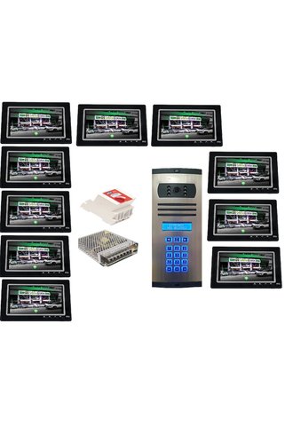 ÇağatayElektrik 10 DAİRE NTS 2015-S 7'' GÖRÜNTÜLÜ DİAFON SİYAH-8003 TUŞ TAKIMLI ŞİFRELİ ZİL PANELLİ SET