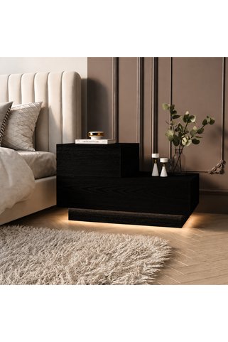 İNARCH DİZAYN Kayra KMD002 LED Işıklı Komodin – 2 Çekmeceli Modern Tasarım Ahşap Siyah