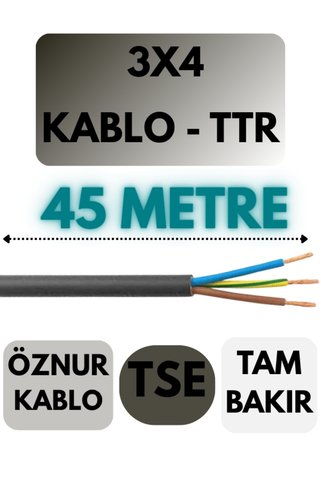 Avarson Öznur 3X4 TTR Kablo Metre Seçenekli (Siyah) 45 METRE