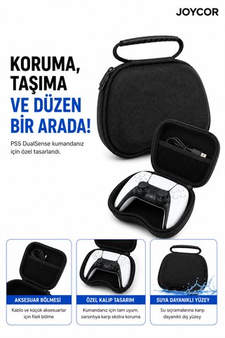 JOYCOR PS5 DualSense Premium Taşıma Çantası | Darbeye Dayanıklı EVA Sert Koruyucu Kılıf Lastik Gözlü