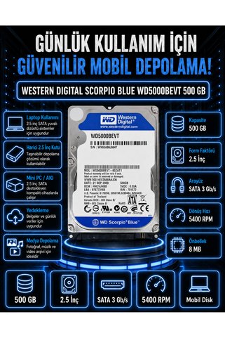 DİSK BANK 500 GB BLUE 2.5 İnç WD5000BEVT Laptop Diski