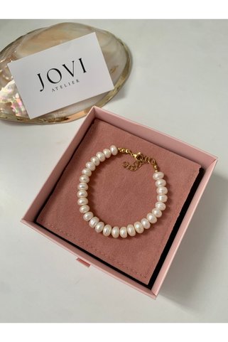 JOVİ ATELİER Sertifikalı Doğal Rondela Kadın Beyaz İnci Bileklik | Çelik Aparat