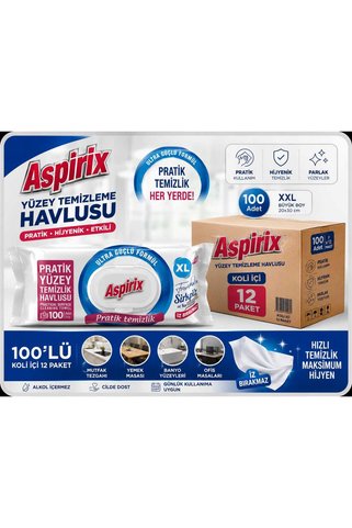 LEKESON ASPİRİX YÜZEY TEMİZLEME HAVLUSU XLARGE 100 LÜ KOLİ İÇİ:12 PAKET
