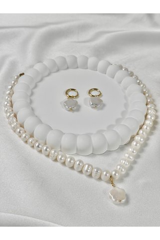 YOFİ HANDMADE JEWELRY Eternal Flower - Gerçek İnci Kararmaz Paslanmaz Çelik Kolye Ve Küpe Seti