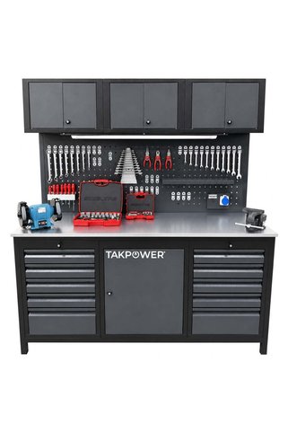 TAKPOWER2 Metre IZELTAS Dolu Takım Tezgahı 10 Çekmeceli Üsten Dolaplı Premium