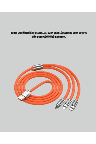 ZERO LAND ILKESTOR 120 W Şarj ve Veri Aktarımı Kablo– 3 Başlıklı Çok Amaçlı Kablo (205325) Hızlı