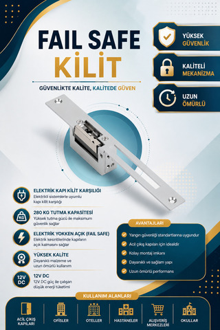 LinaS Fail Safe Elektronik Kapı Kilit Karşılığı-(Enerji yokken açık )