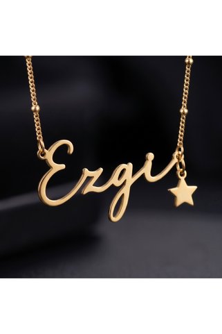 NİŞANTAŞI GÜMÜŞ 925 Ayar Gümüş Ezgi İsimli Altın Kaplama Kolye - Kişiselleştirilebilir