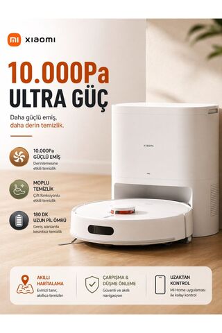 Xiaomi 10000Pa Akıllı Robot Süpürge ve Mop Otomatik İstasyonlu WiFi Kontrol Güçlü Emiş Uzun Pil Ömrü