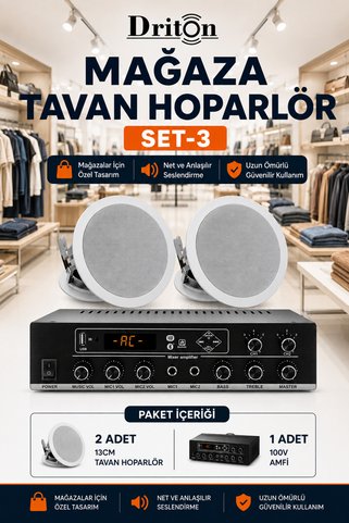 DRİTON MAĞAZA 2'LI 13CM BEYAZ TAVAN HOPARLÖR SET-3